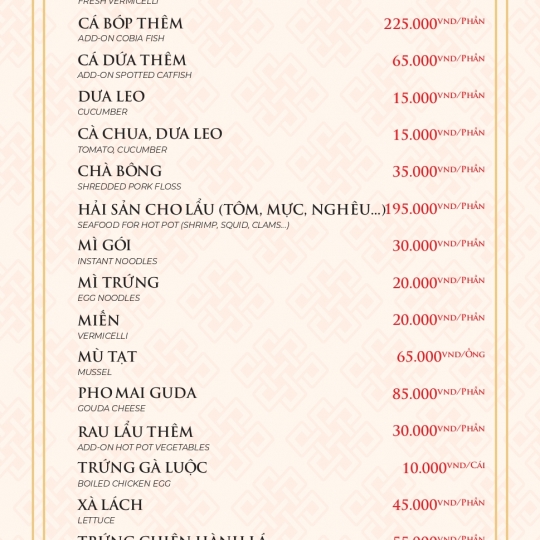 MENU TIỆC VIP
